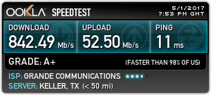 842.49 Mb/s download, 52.50 Mb/s upload